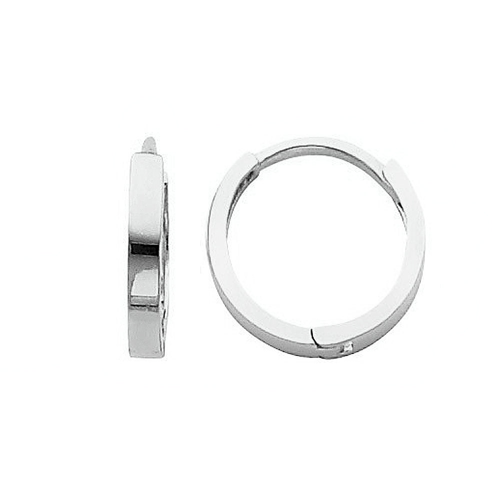 Genuine 14k White Gold 2mm Wide Small Hinged Hoop Earrings - 11mm Diameter