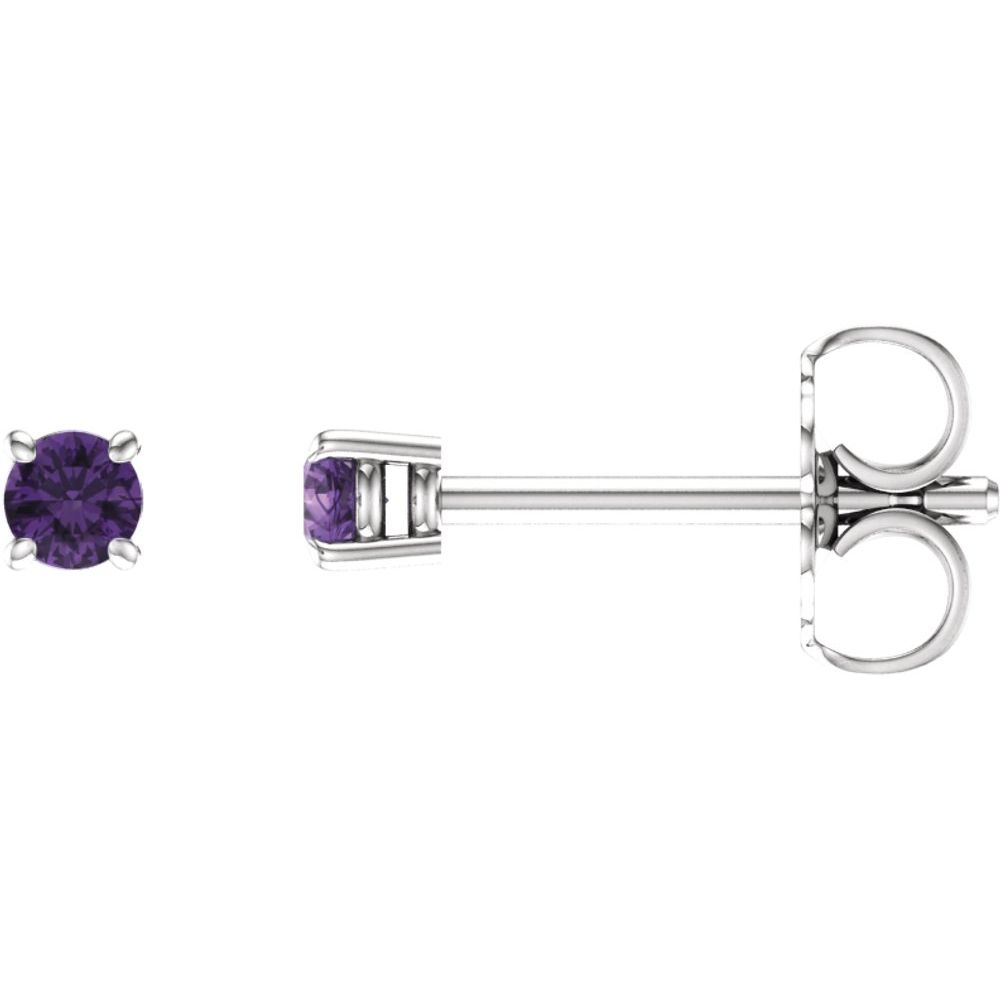 14k White Gold 2.5 mm Natural Amethyst Stud Earrings