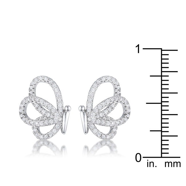 Silvertone Cubic Zirconia Butterfly Stud Earrings