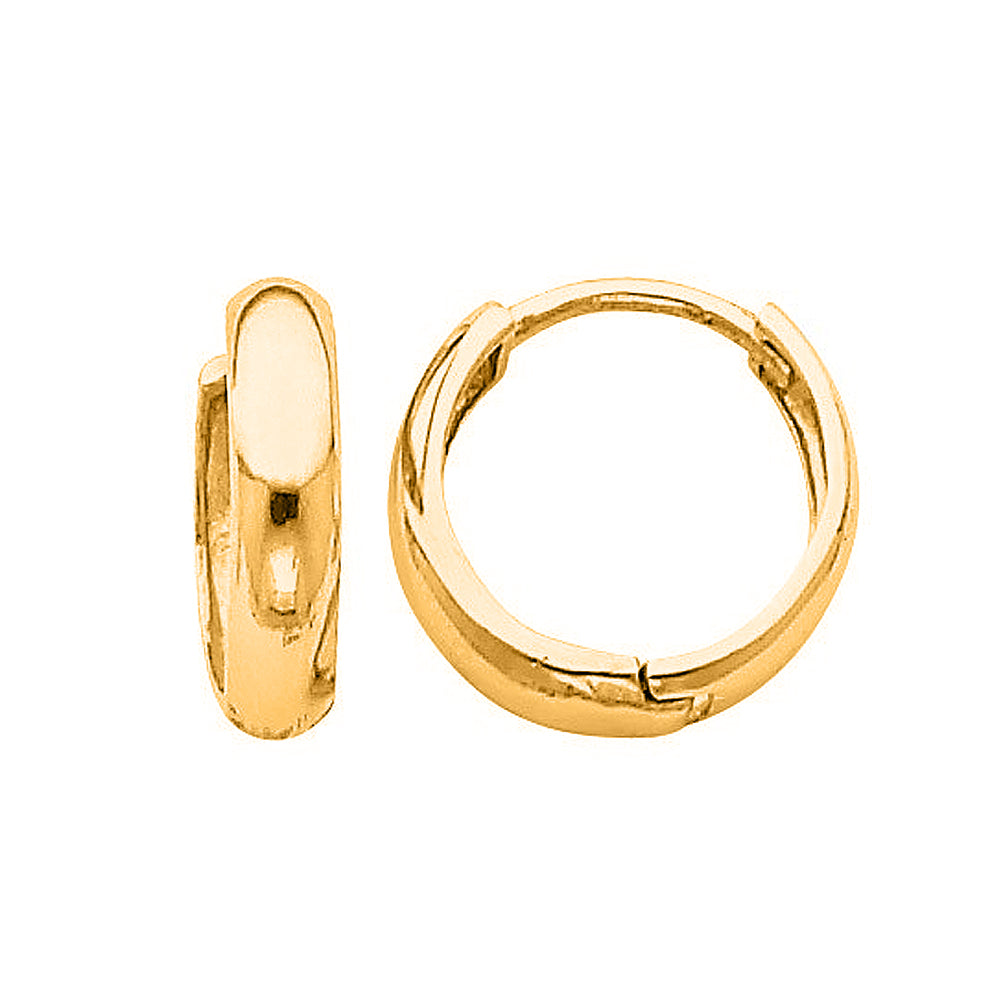 Genuine 14k Yellow Gold 3mm Wide Hinged Hoop Earrings For Women - 12mm Diameter