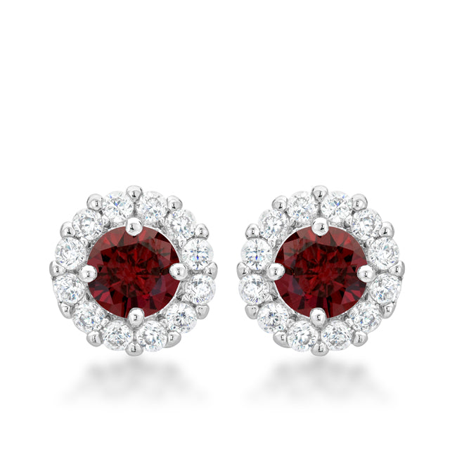 Silvertone Deep Red Cubic Zirconia Halo Stud Earrings