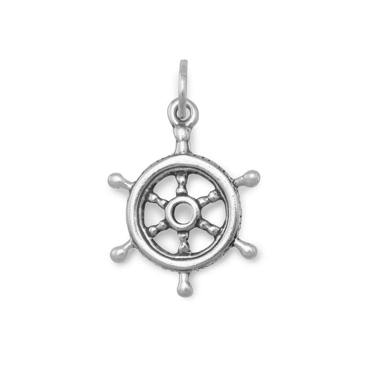 Sterling Silver Oxidized Ship's Helm Charm