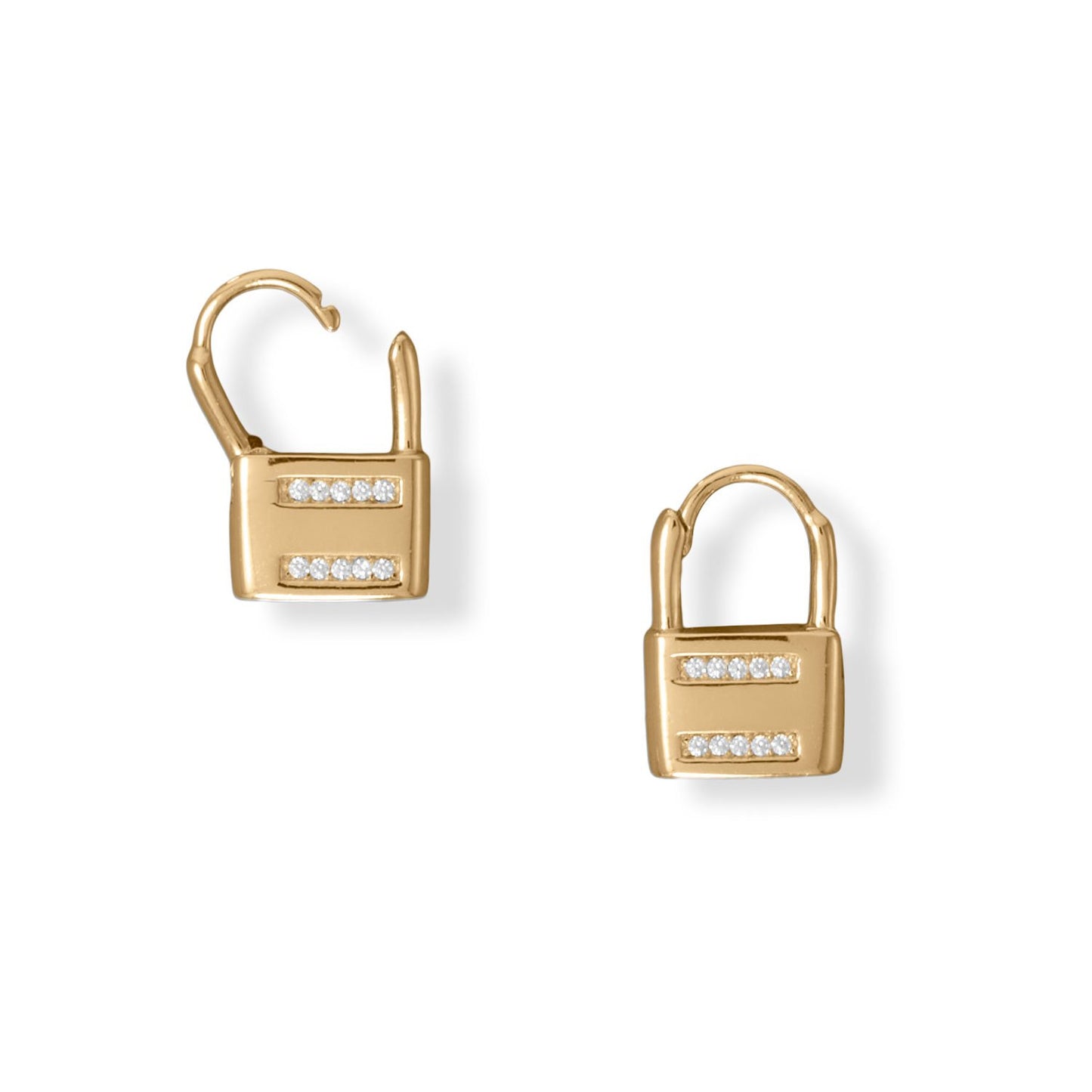 14k Gold Plated Sterling Silver Cubic Zirconia Lock Earrings