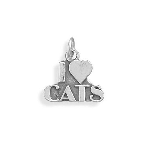 Sterling Silver I Love Cats Charm