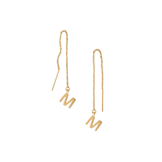 14k Gold Plated Sterling Silver 'M' Initial Threader Earrings