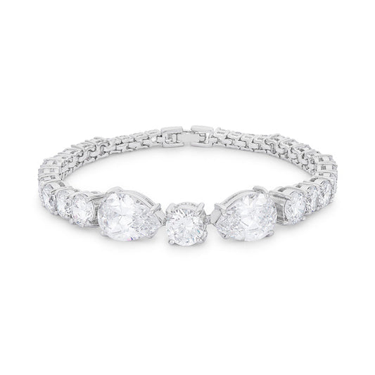 Precious Stars Silvertone Elegant Pear and Round Cubic Zirconia Tennis Bracelet