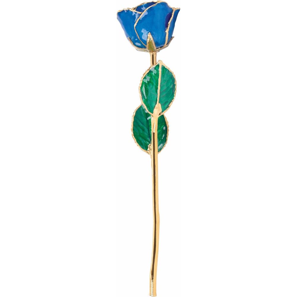 Lacquered Blue Sapphire Colored Rose with Gold Trim