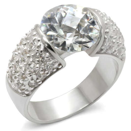 High Polished 925 Sterling Silver Ring with AAA Grade CZ  in Clear