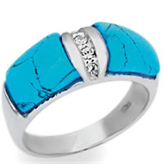 High Polished 925 Sterling Silver Ring with Synthetic Turquoise in Sea Blue