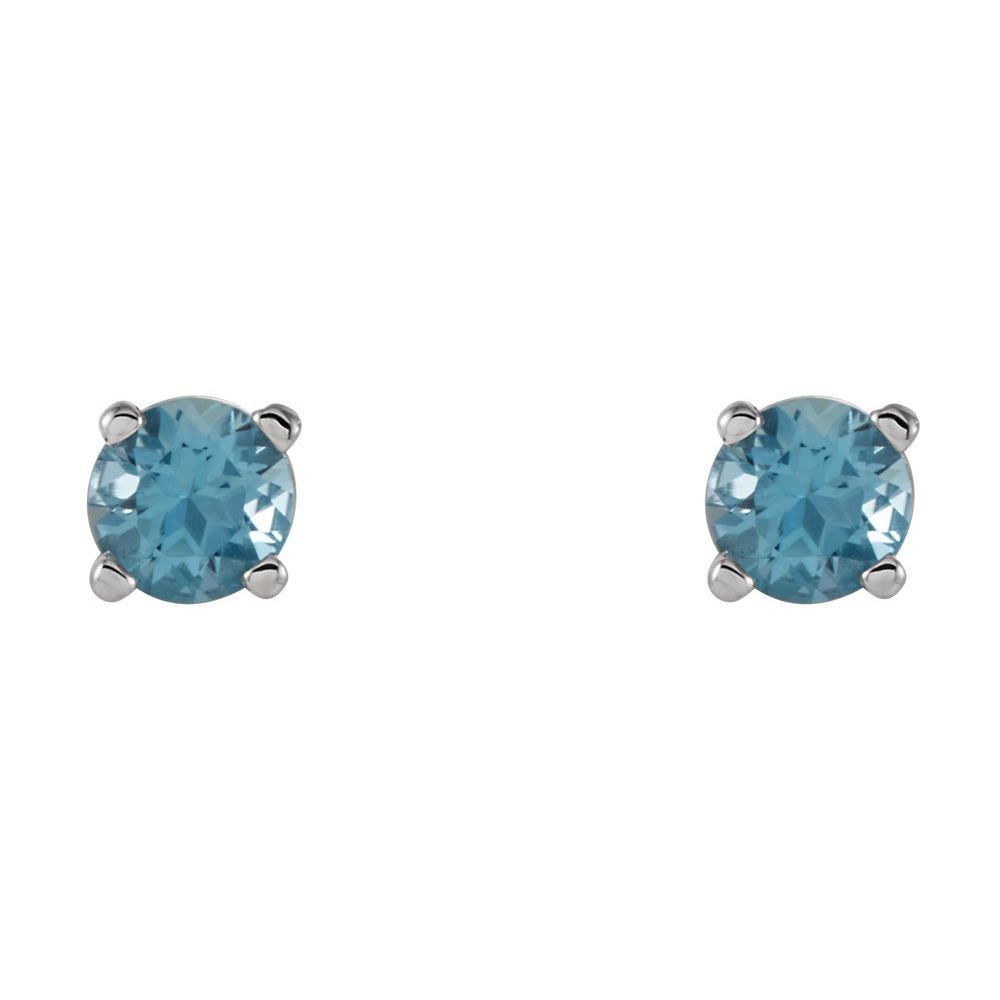 14k White Gold 4 mm Natural Swiss Blue Topaz Stud Earrings