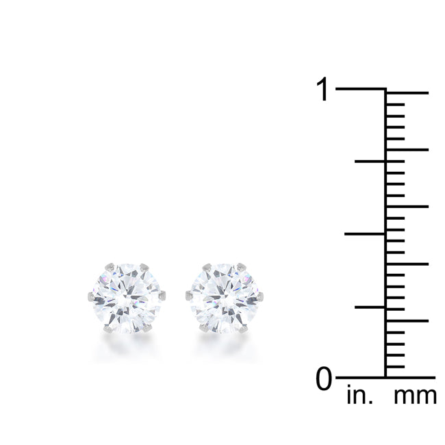 Stainless Steel 6mm Round Cubic Zirconia Earrings