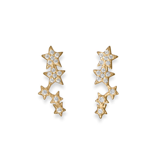 14k Gold Plated Sterling Silver Cubic Zirconia Star Cluster Earrings