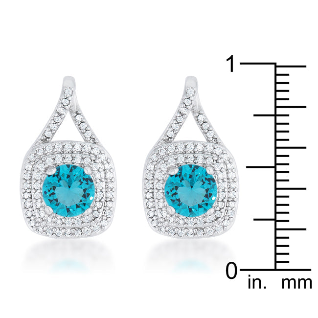 Precious Stars Silvertone Fancy Aqua Cubic Zirconia Fancy Halo Drop Earrings