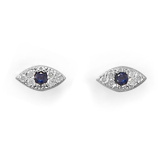 Sterling Silver Cubic Zirconia Evil Eye Earring Studs