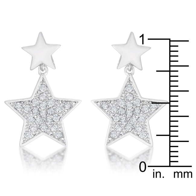 Silvertone Cubic Zirconia Dangling Star Earrings