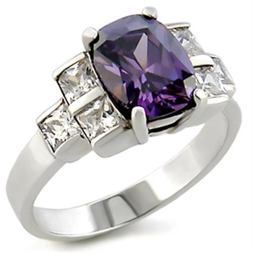 High Polished 925 Sterling Silver Ring with AAA Grade CZ  in Amethyst