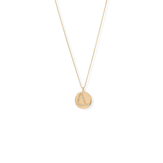 14k Yellow Gold Plated Sterling Silver Cubic Zirconia Capricorn Coin Constellations Necklace