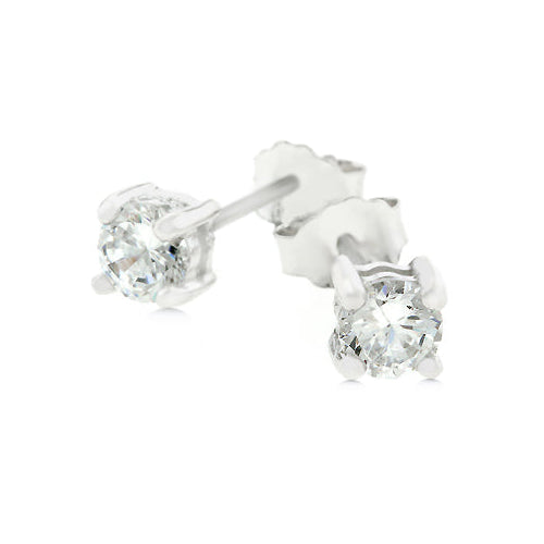 Sterling Silver 4 mm Round Cubic Zirconia Stud Earrings