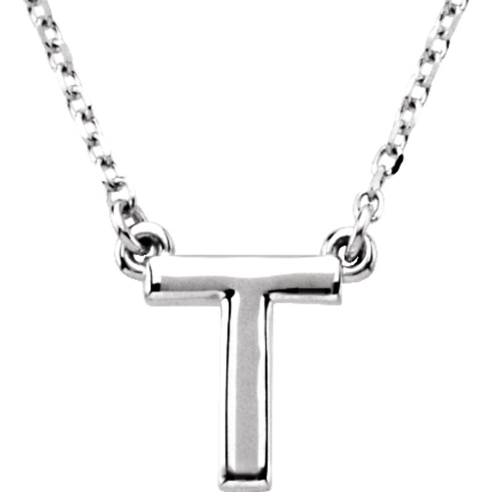 Authentic 925 Sterling Silver 0.39" Block Font Letter T 16" Initial Necklace