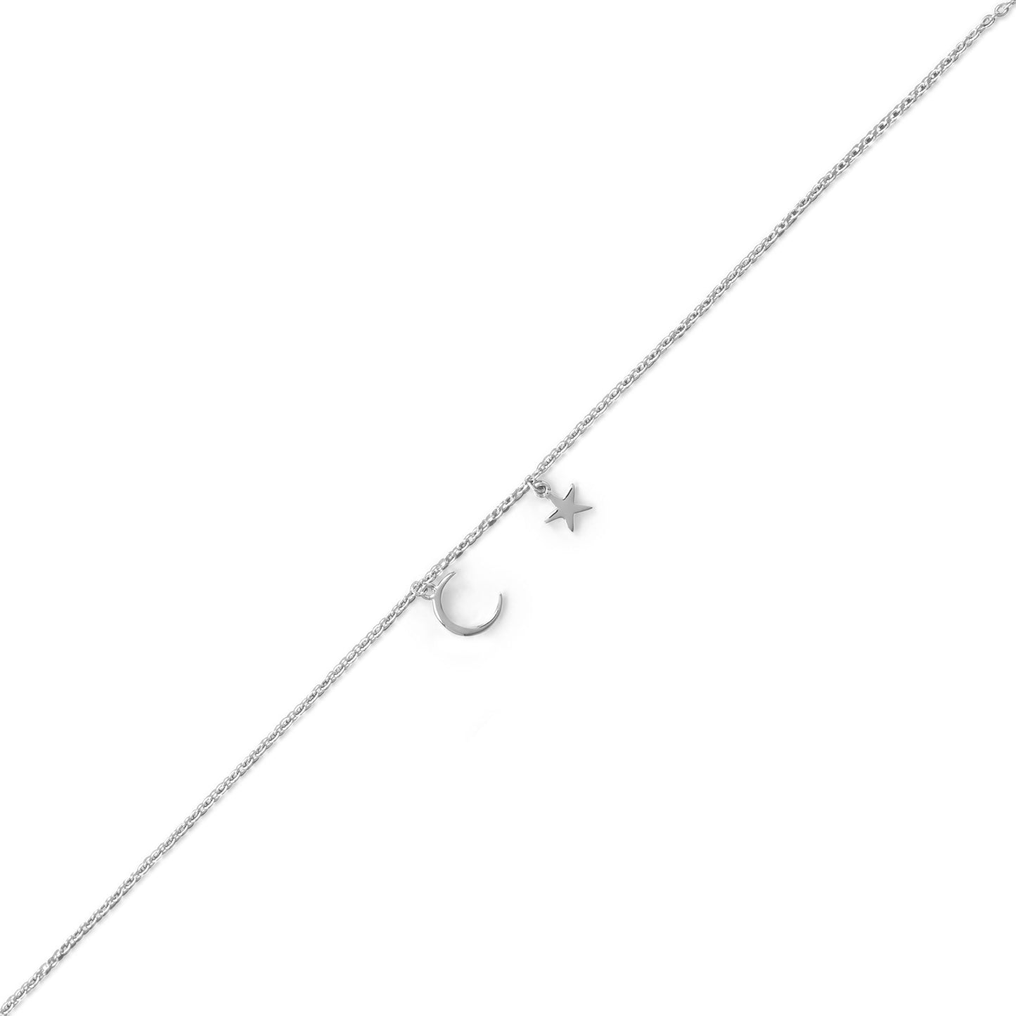 Sterling Silver Moon and Stars Charm Anklet