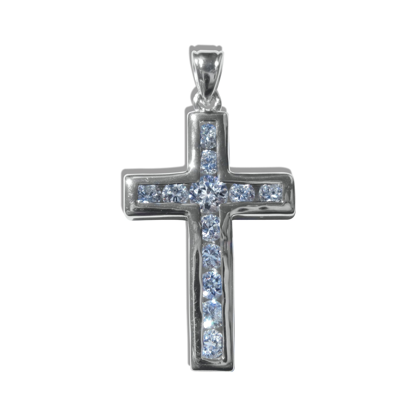 Sterling Silver Channel-Set Cubic Zirconia Roman Cross Charm Pendant