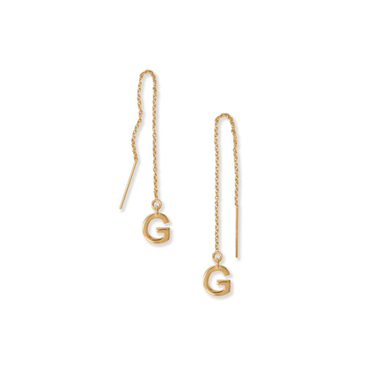 14k Gold Plated Sterling Silver 'G' Initial Threader Earrings