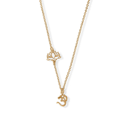 14k Gold Plated Sterling Silver 18" Ohm and Lotus Necklace