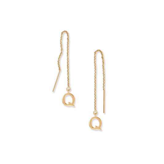 14k Gold Plated Sterling Silver 'Q' Initial Threader Earrings