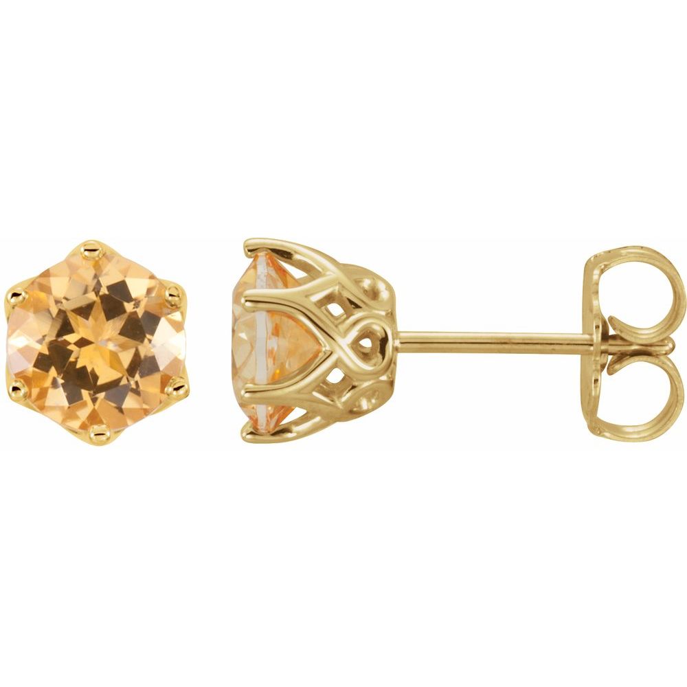 14k Yellow Gold 6 mm Natural Citrine Stud Earrings