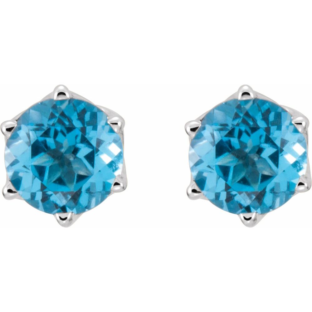 14k White Gold 6 mm Natural Swiss Blue Topaz Stud Earrings