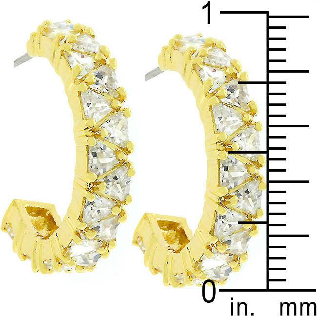 18k Yellow Goldplated Trillion Cubic Zirconia Semi-Hoop Earrings