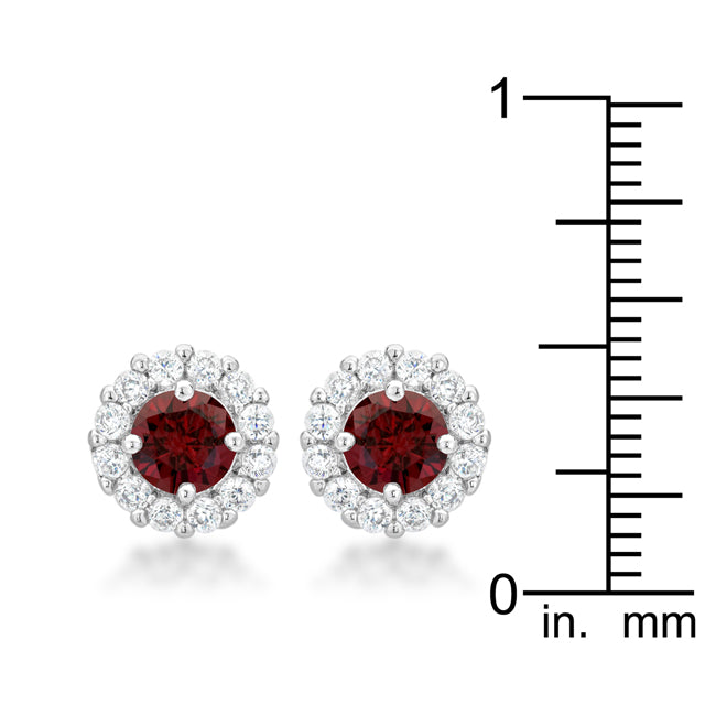 Silvertone Deep Red Cubic Zirconia Halo Stud Earrings