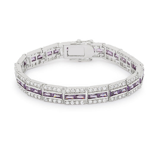 Silvertone Purple Radiant-cut Cubic Zirconia Bracelet