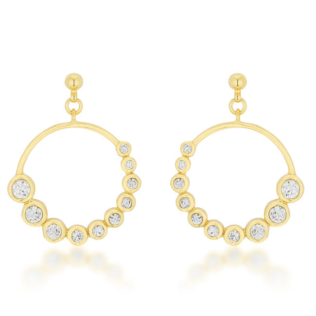 Goldtone Graduated Cubic Zirconia Circle Dangling Earrings