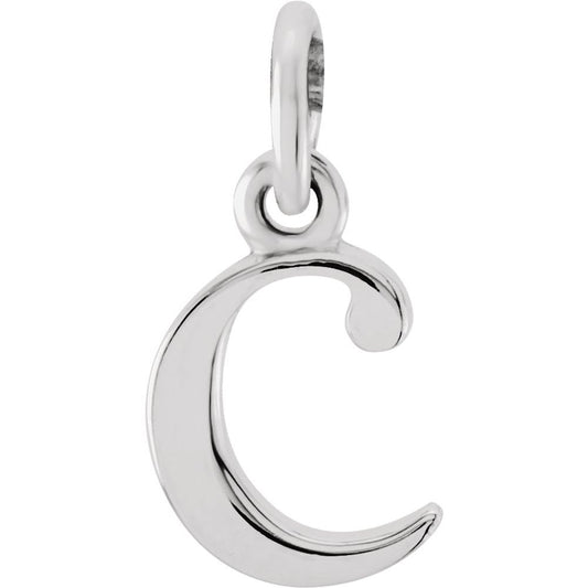 Authentic 925 Sterling Silver 0.34" Lowercase C Initial 16" Letter Necklace