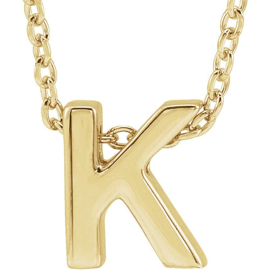 Genuine 14K Yellow Gold 0.31" Initial Letter K Pendant Slide Adjustable 16-18" Necklace