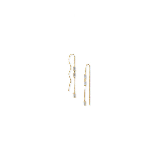 14k Yellow Gold Plated Sterling Silver Cubic Zirconia Threader Earrings