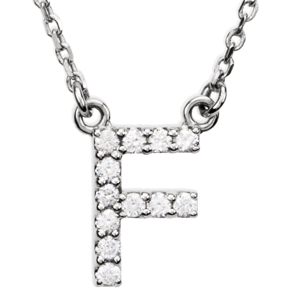 Genuine 14k White Gold 1/8ct Diamond 0.35" Letter F Pendant 16" Initial Necklace