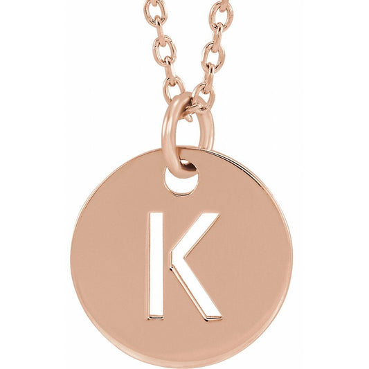 18k Rose Gold Plated 925 Silver 0.39" Letter K Disc Adjustable 16-18" Necklace