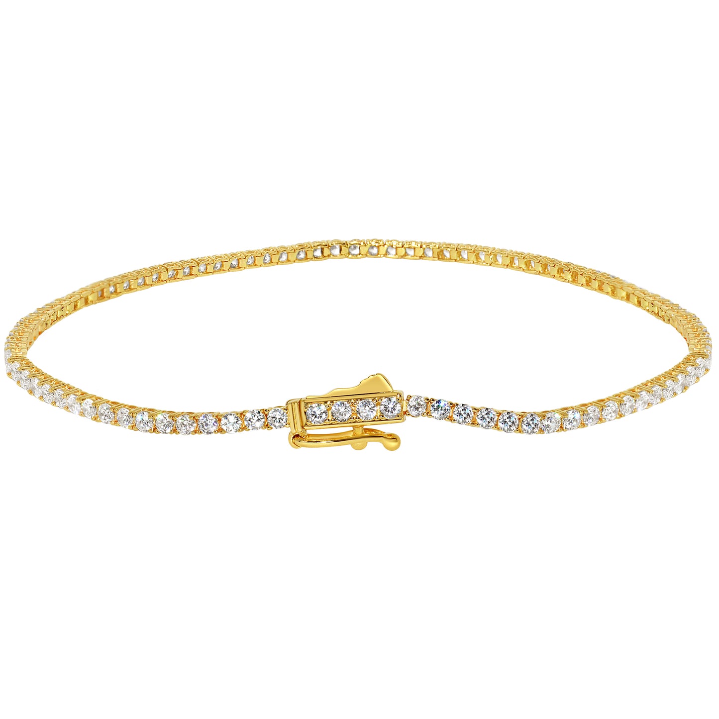 Genuine 14k Yellow Gold 1.8mm Round Cubic Zirconia CZ Tennis 7.25" Women's Bracelet