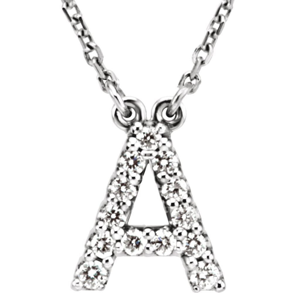 Genuine 14k White Gold 1/8ct Diamond 0.42" Letter A Pendant 16" Initial Necklace