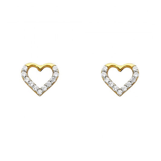 Genuine 14k Yellow Gold 8mm Cubic Zirconia CZ Lined Open Heart Ladies Stud Earrings