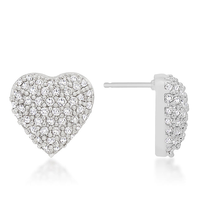 Silvertone Clear Cubic Zirconia Heart Stud Earrings