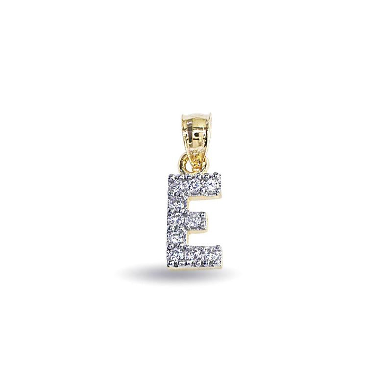 Genuine 14k Yellow Gold 0.59" Cubic Zirconia CZ Initial Block Letter 'E' Pendant for Men or Women - Gold Letter Charm