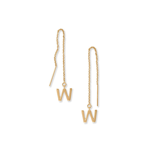 14k Gold Plated Sterling Silver 'W' Initial Threader Earrings