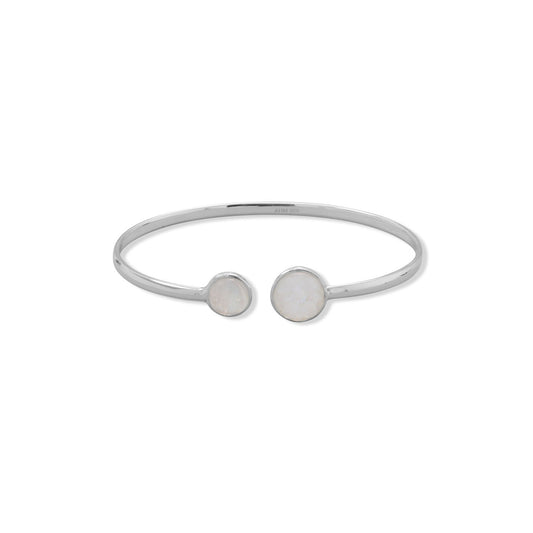 Authentic 925 Sterling Silver Round Rainbow Moonstone Women's Cuff Bracelet