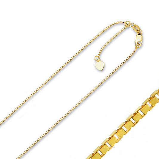 Genuine 14k Yellow Gold 0.8mm Adjustable Box Chain Necklace for Men and Women - Perfect for Pendants - Available in 20"