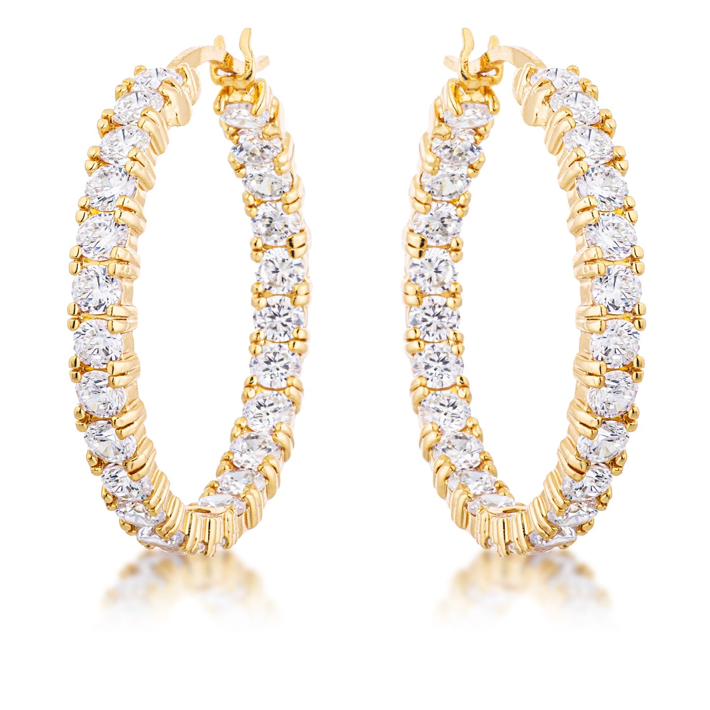 Precious Stars Goldtone 4 mm Round-Cut Cubic Zirconia Hoop Earriings