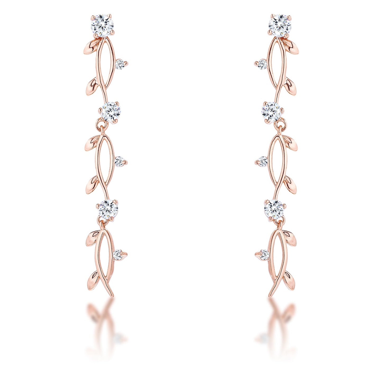 Precious Stars Rose Goldtone Cubic Zirconia Dangling Vine Earrings