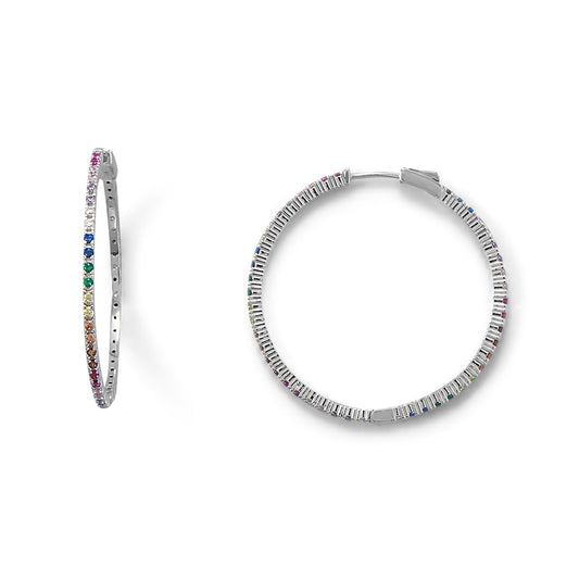 Sterling Silver Rainbow Cubic Zirconia Hoop Earrings (40mm)